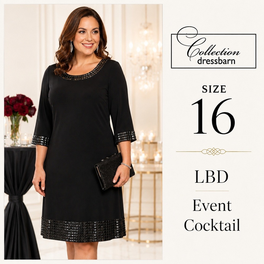 Dressbarn Collection Shift Dress Midi Women XL Black Y2K Sequin Cocktail Holiday
